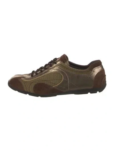 Pre-owned Prada Leather Leather Trim Embellishment Athletic Sneakers In Brown