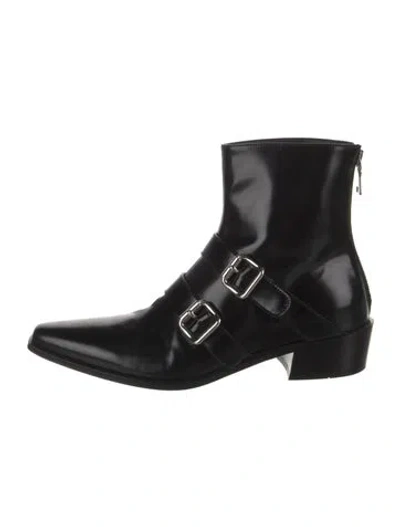 Pre-owned Prada Leather Leather Trim Embellishment Boots In Black