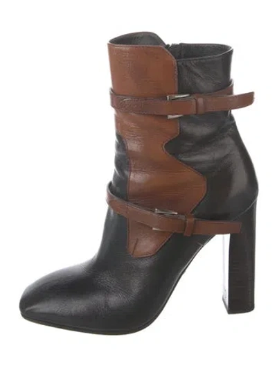 Pre-owned Prada Leather Leather Trim Embellishment Boots In Black