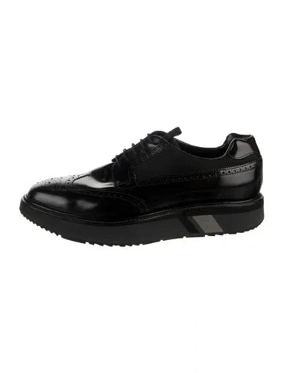 Pre-owned Prada Leather Leather Trim Embellishment Brogues In Black
