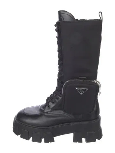 Pre-owned Prada Leather Leather Trim Embellishment Combat Boots In Multi
