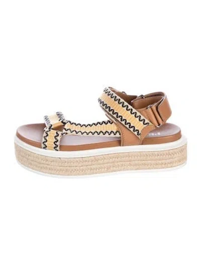 Pre-owned Prada Leather Leather Trim Embellishment Espadrilles In Brown