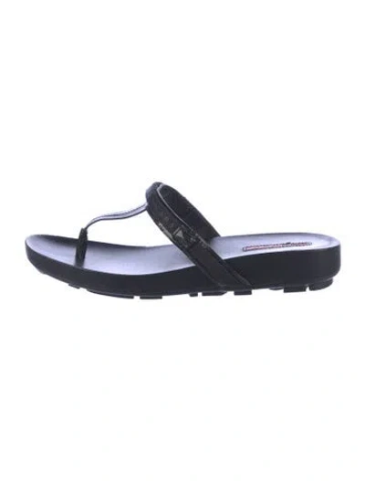 Pre-owned Prada Leather Leather Trim Embellishment Flip Flops In Blue