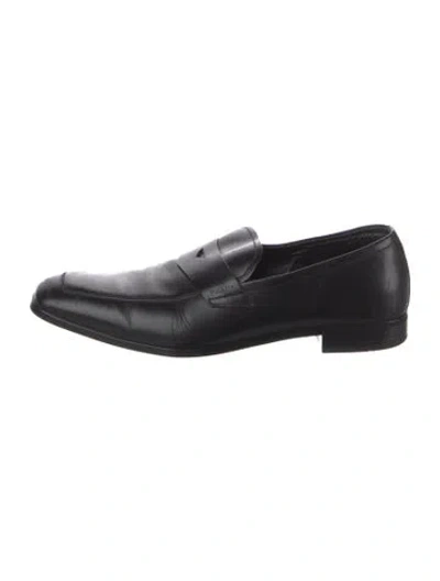 Pre-owned Prada Leather Leather Trim Embellishment Loafers In Black