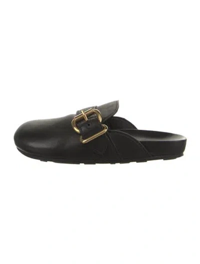Pre-owned Prada Leather Leather Trim Embellishment Mules In Black