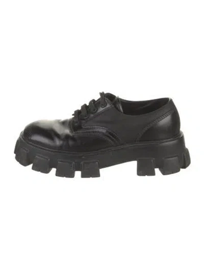 Pre-owned Prada Leather Leather Trim Embellishment Oxfords In Black