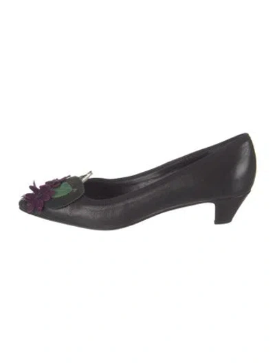 Pre-owned Prada Leather Leather Trim Embellishment Pumps In Black