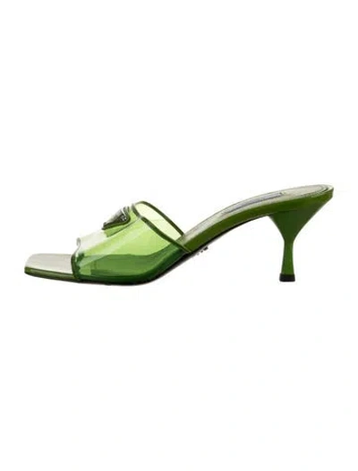 Pre-owned Prada Leather Leather Trim Embellishment Slides In Green
