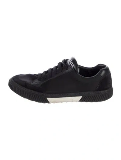 Pre-owned Prada Leather Leather Trim Embellishment Sneakers In Black