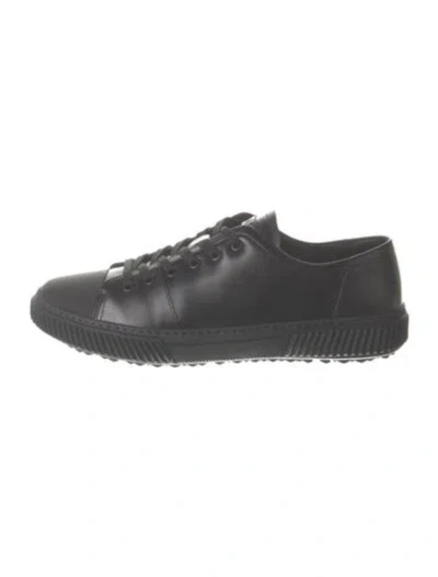 Pre-owned Prada Leather Leather Trim Embellishment Sneakers In Black