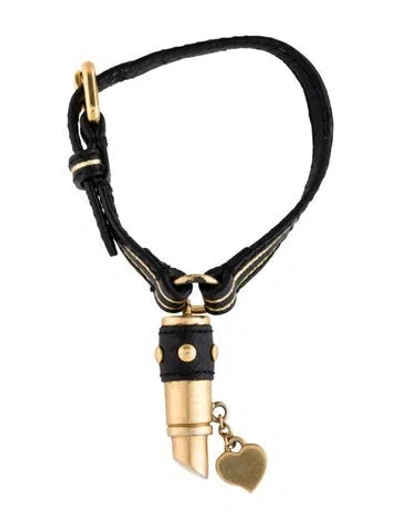 Pre-owned Prada Leather Lipstick Charm Wrap Bracelet, 7" In Black