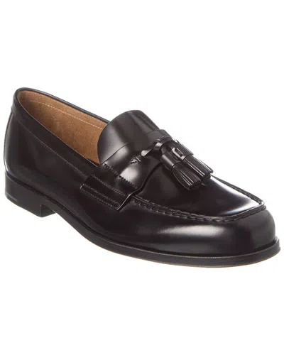 Prada Brushed Leather Platform Loafers In Black