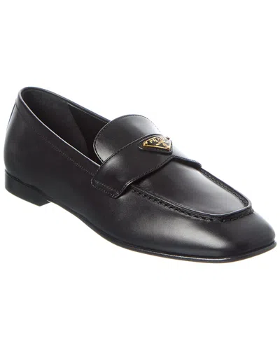 Prada Triangle Logo Patent Leather Loafers In Black
