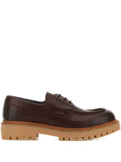 Prada Leather Loafer Shoes In Brown