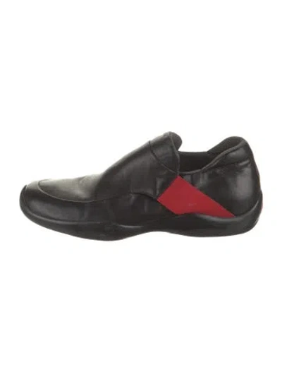 Pre-owned Prada Leather Loafer Sneakers In Black