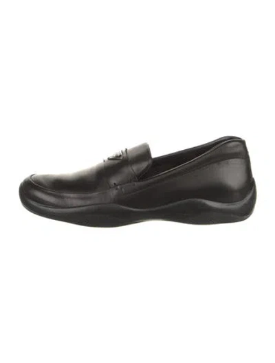 Pre-owned Prada Leather Loafer Sneakers In Black