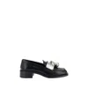 Prada Women Brushed Leather Loafers With Metal Ring In Black