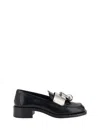 Prada Women Brushed Leather Loafers With Metal Ring In Black