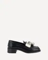 Prada Women Brushed Leather Loafers With Metal Ring In Black