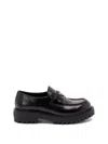 Prada Polished Black Leather Loafers With Chunky Rubber Sole In Black