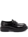 Prada Polished Black Leather Loafers With Chunky Rubber Sole