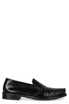 Prada Polished Leather Flat Shoes In Black