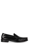 Prada Polished Leather Flat Shoes In Black