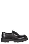 Prada Polished Black Leather Loafers With Chunky Rubber Sole In Black