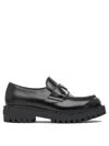 Prada Polished Black Leather Loafers With Chunky Rubber Sole