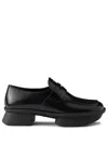 Prada Brushed Leather Squared-toe Loafers In Black