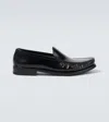 Prada Polished Leather Flat Shoes In Black