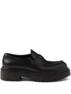 Prada Polished Black Leather Loafers With Chunky Rubber Sole In Black