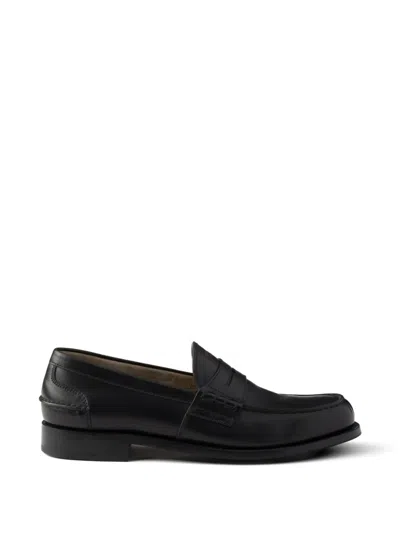 Prada Leather Loafers Penny Strap Round Toe In Black