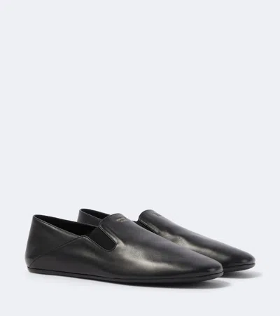 Prada Round Toe Leather Slip On Loafer In Black