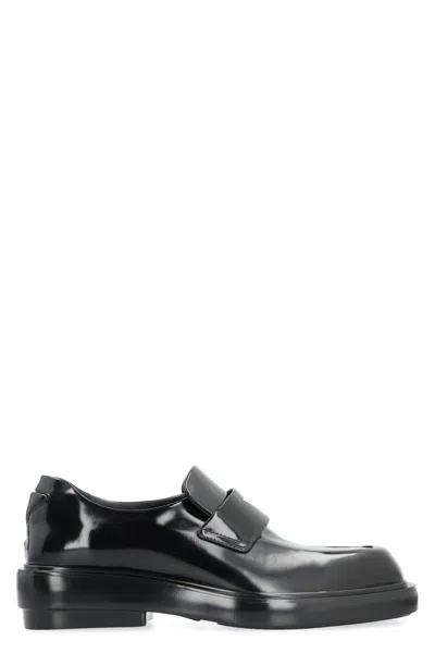 Prada Chocolate Leather Loafers In Black