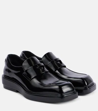 Prada Brushed Leather Loafers In Black