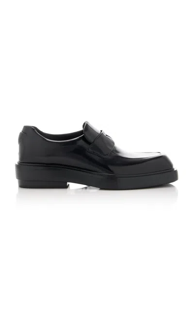 Prada Brushed Leather Loafers In Black