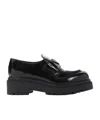 Prada Chocolate Calfskin Platform Loafers In Black