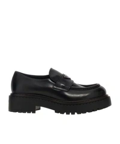 Prada Leather Loafers In Black