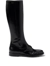 Prada Knee-high Leather Boots Glossy Finish In Black