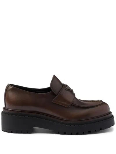 Prada Leather Loafers In Braun