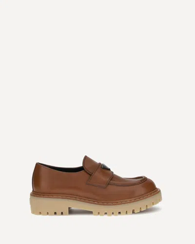Prada Leather Loafers In Brown