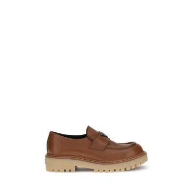Prada Leather Loafers In Brown