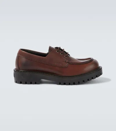 Prada Laced Leather Loafers In Burgundy