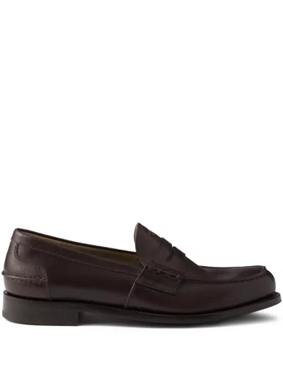 Prada Leather Loafers In Brown