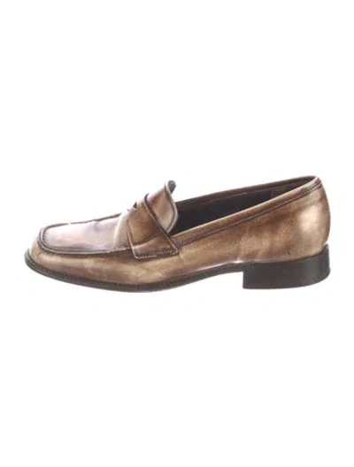 Pre-owned Prada Leather Loafers In Brown