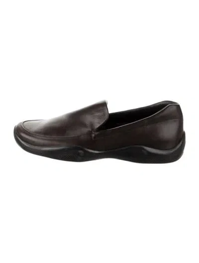 Pre-owned Prada Leather Loafers In Brown