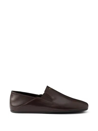 Prada Leather Loafers In Brown