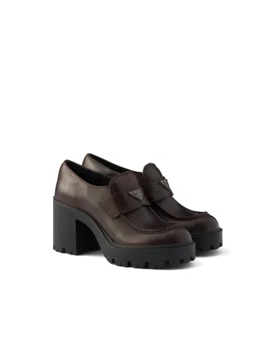 Prada Leather Loafers In Brown