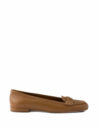 Prada Leather Loafers In Brown